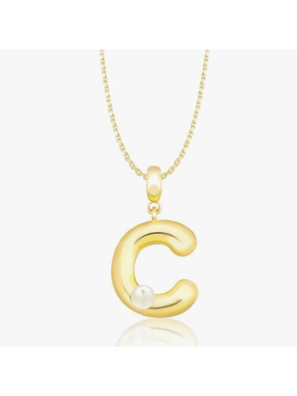 Milan Chiva Bubble Initial Letter Pendant Necklaces for Women Gold Plated - C